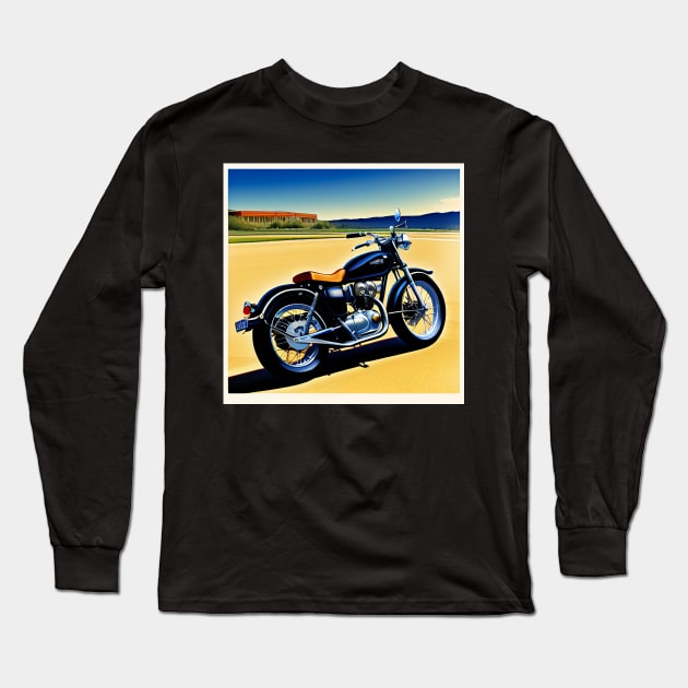 80s Vintage Style Black Cruiser Motorcycle Long Sleeve T-Shirt by BAYFAIRE